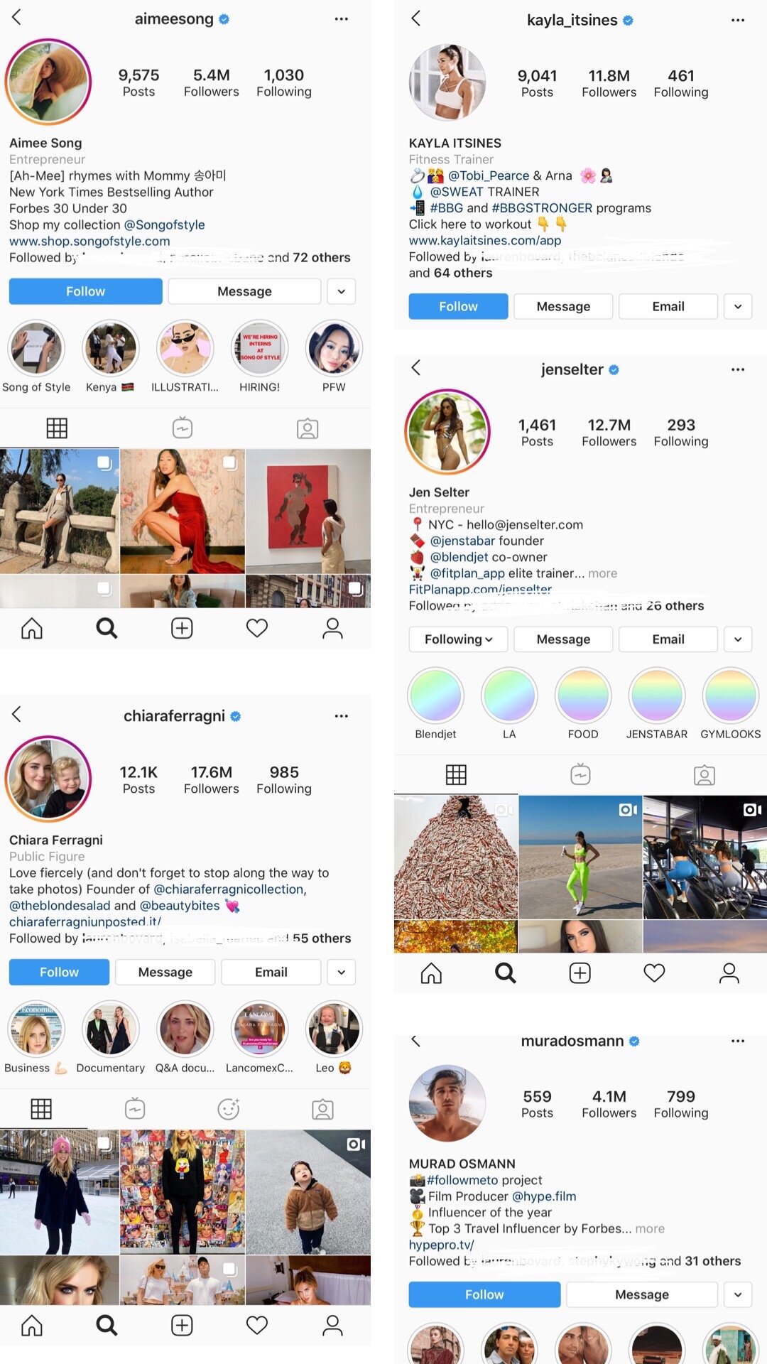  influencers are segmented by interest area: fashion, fitness, travel, photography, etc. 